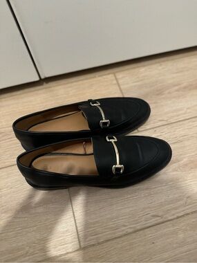 H&M Black Leather Women's Loafers with Gold Hardware